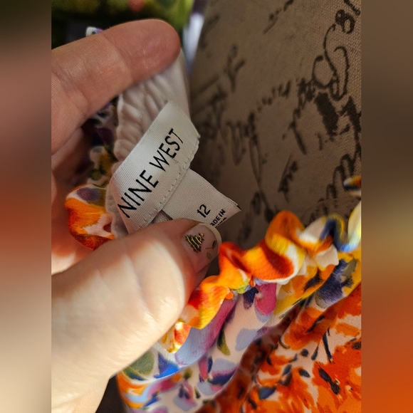 Nine West Flowy Spring Dress Size 12 With Belt Puff Sleeves - Picture 6 of 8